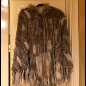 NEW Rabbit Fur Fringe Poncho with hood